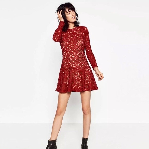 Zara Lace Long Sleeve Mini Dress XS - Picture 1 of 14